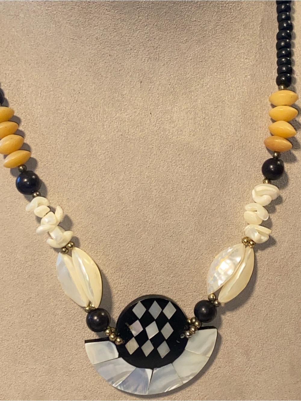Handcrafted Mother Of Pearl Beaded Shell Pendant Necklace